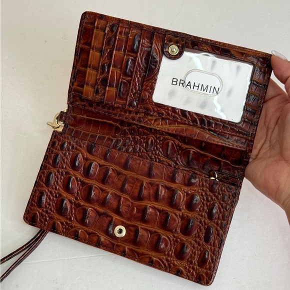 Brahmin Pink and Brown Croc-Embossed Wallet - Picture 8 of 9